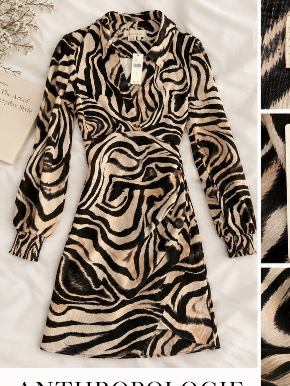 Anthropologie Zebra Print Wrap Mini Dress Size 2 NWT